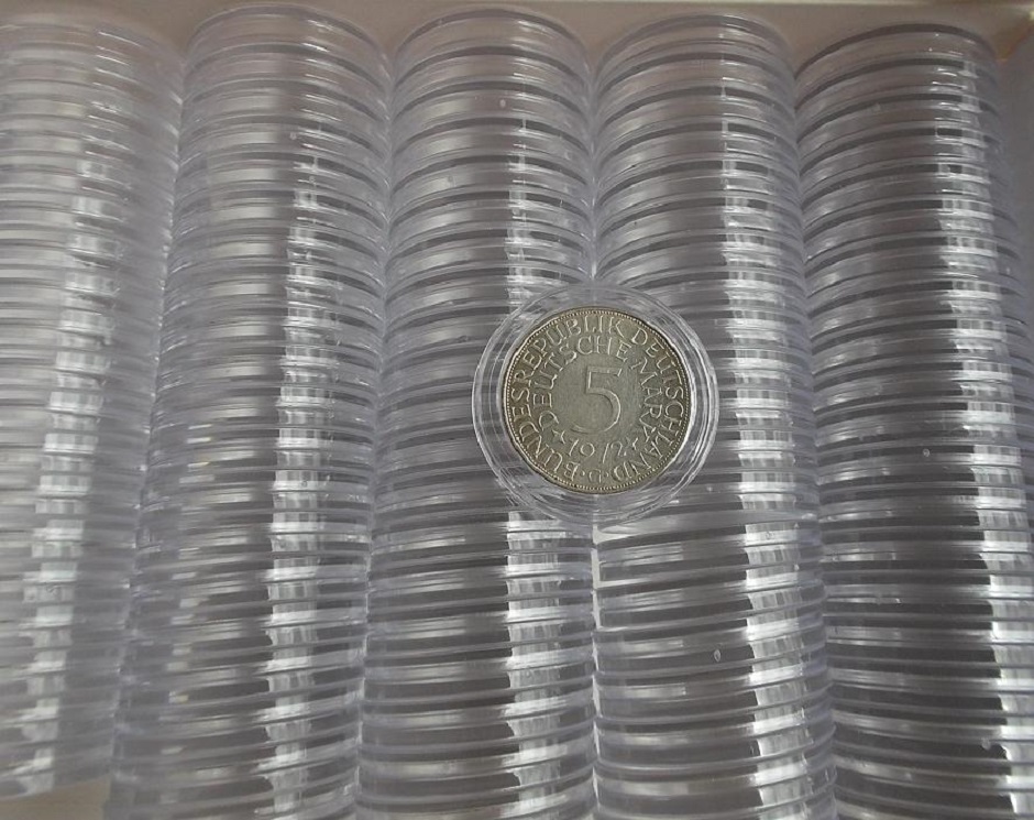  50 Stück Münzkapseln Münzdosen 30 mm für 5 DM-Münzen Acryl klar NEU   