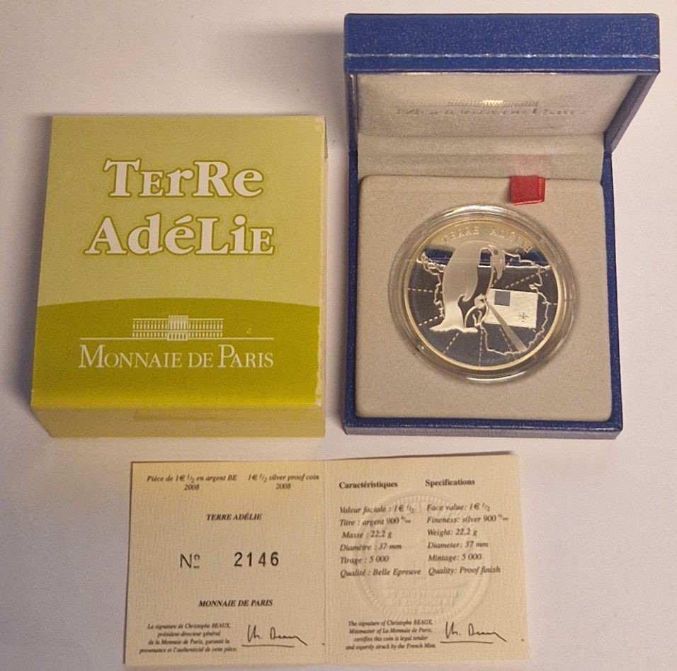  Frankreich 1 1/2 Euro Terre Adélie 2008 Silber Goldankauf Maurer AD 113   