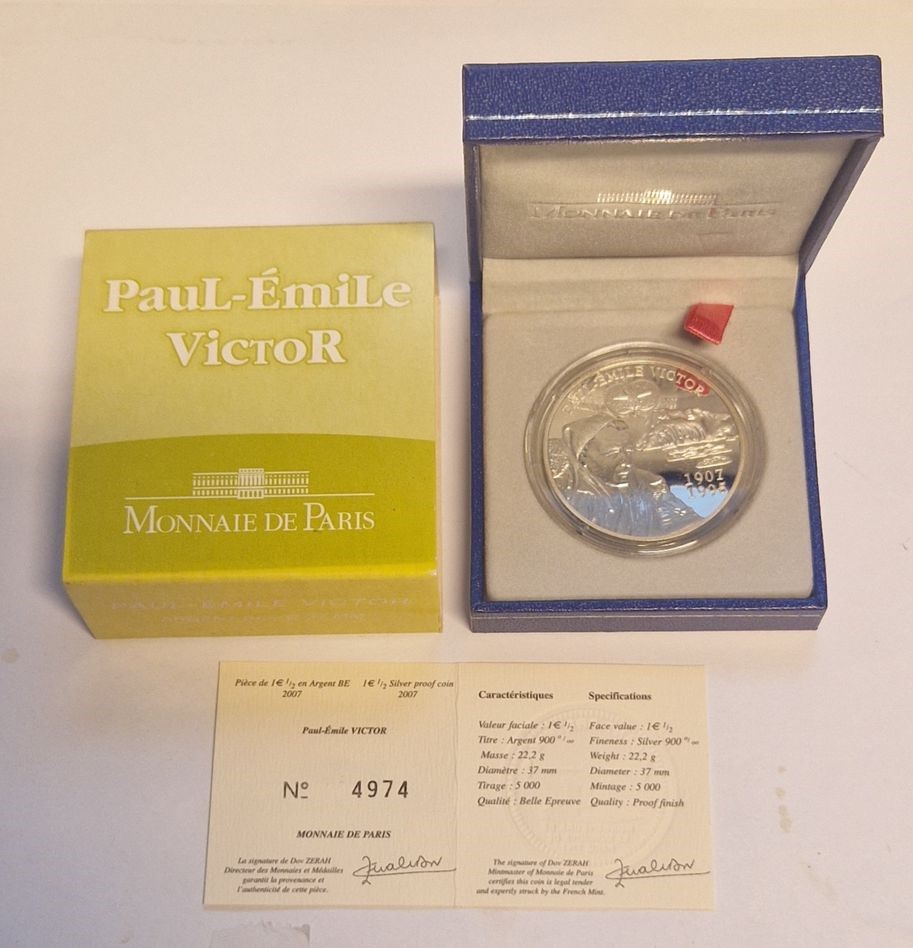  Frankreich 1 1/2 Euro Paul Emile Victor 2007 Silber Goldankauf Maurer AD 117   