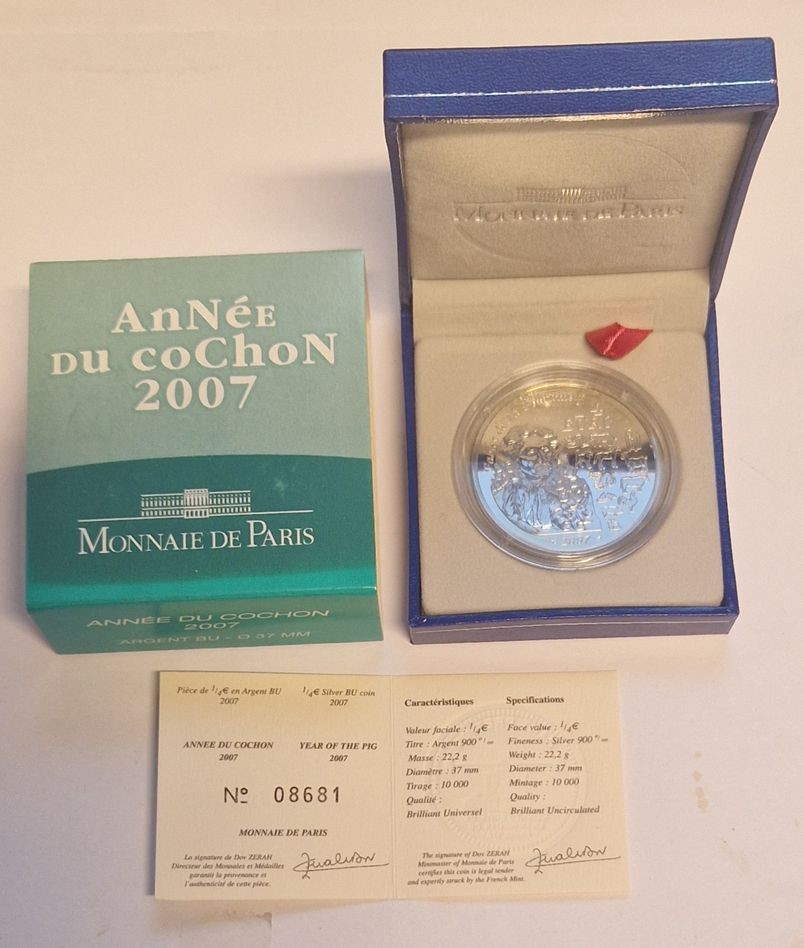  Frankreich 1/4 Euro Année du Cochon 2007 Silber Goldankauf Maurer AD 118   