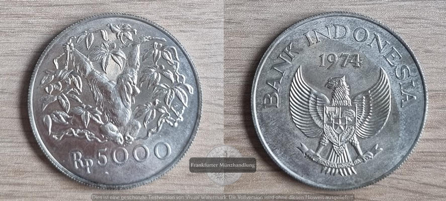  Indonesien  5000 Rupiah  1974  FM-Frankfurt/M  Feingewicht: 16g Silber  ss (Patina)   