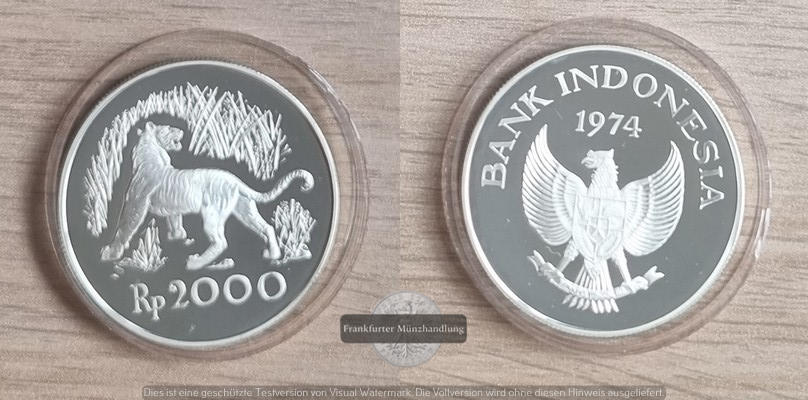  Indonesien  2000 Rupiah  1974  FM-Frankfurt/M  Feingewicht: 26,16g Silber vzgl (gekapselt)   