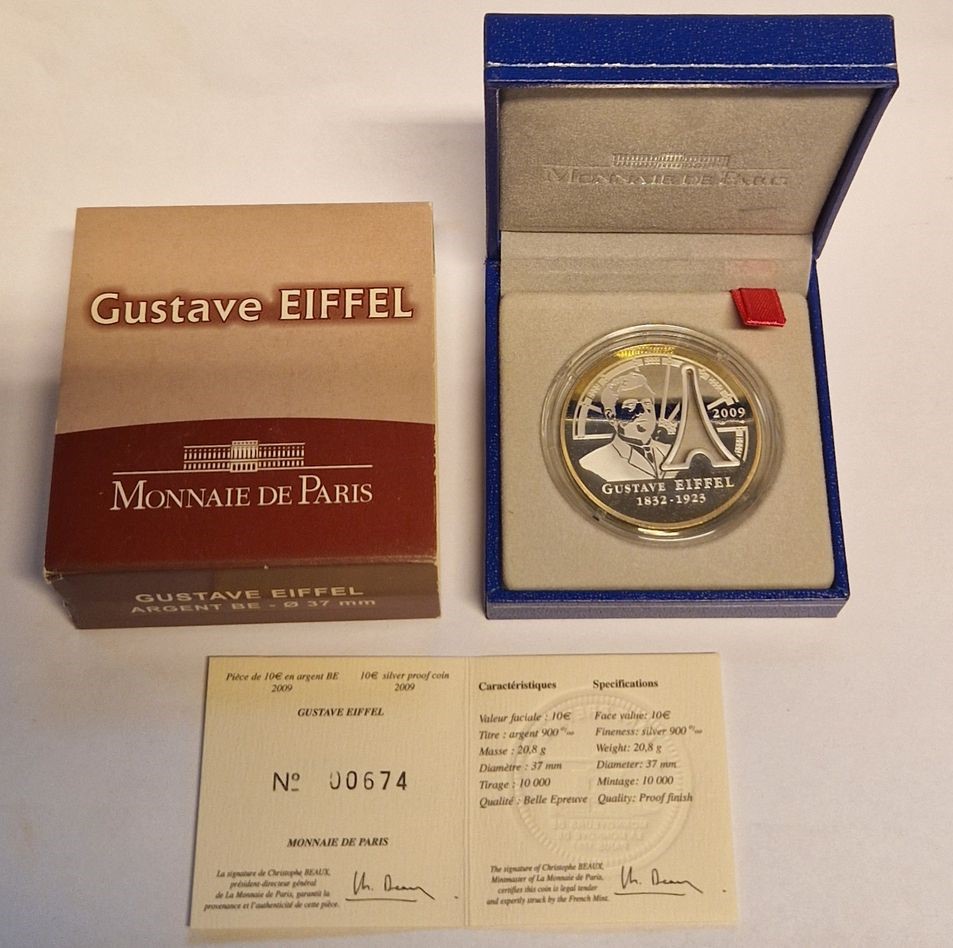  Frankreich 10 Euro Gustave Eiffel 2009 Silber Goldankauf Maurer AD 126   