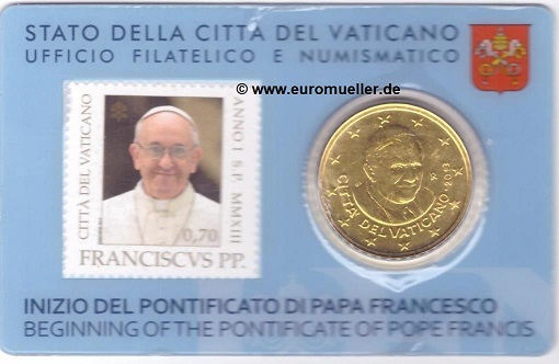 Vatikan 50 Cent u. Briefmarke 2013...in Coincard No. 3   