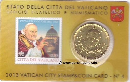 Vatikan 50 Cent u. Briefmarke 2013...in Coincard No. 4   