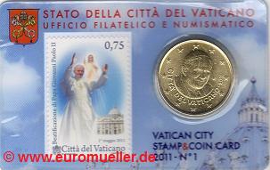 Vatikan 50 Cent u. Briefmarke 2011...in Coincard No. 1   