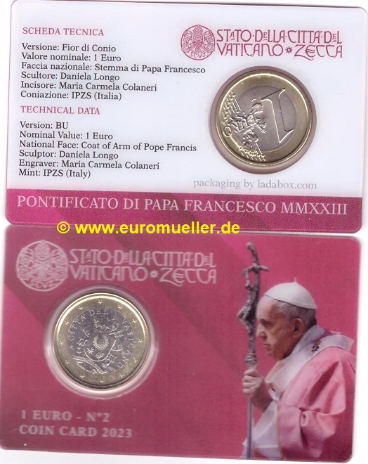 Vatikan 1 Euro 2023...in Coincard No. 1   