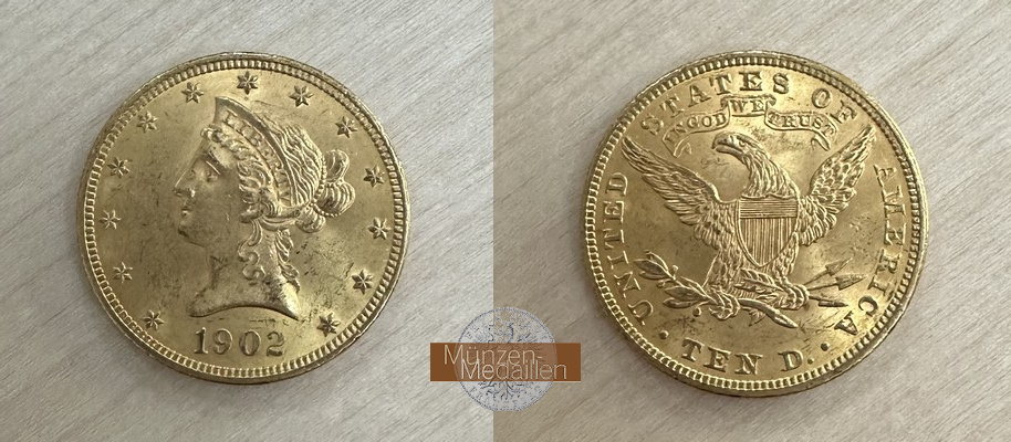 USA  10 Dollar MM-Frankfurt Feingold: 15,05g Eagle 1902 