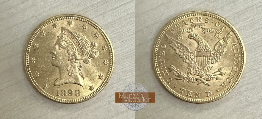 USA  10 Dollar MM-Frankfurt Feingold: 15,05g Eagle 1898 