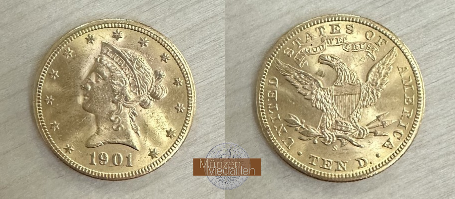 USA  10 Dollar MM-Frankfurt Feingold: 15,05g Eagle 1901 S 