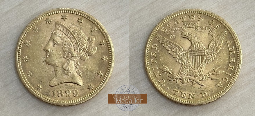 USA  10 Dollar MM-Frankfurt Feingold: 15,05g Eagle 1899 