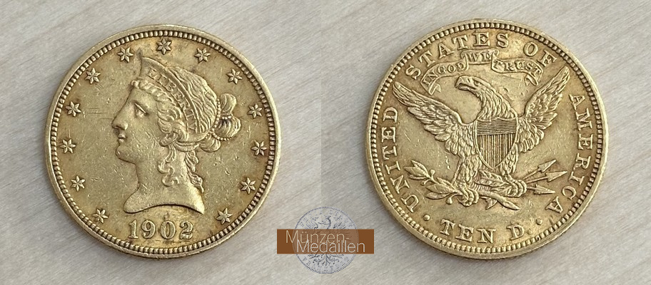 USA  10 Dollar MM-Frankfurt Feingold: 15,05g Eagle 1902 