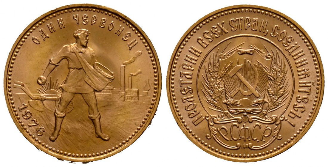 PEUS 1880 Russland 7,74 g Feingold. Tscherwonez 10 Rubel GOLD 1976 Kl. Kratzer, fast Stempelglanz