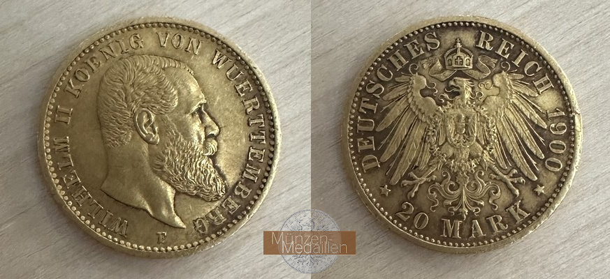 Deutsches Kaiserreich - Württemberg MM-Frankfurt Feingold: 7,17g Wilhelm II., 20 Mark 1900 F 