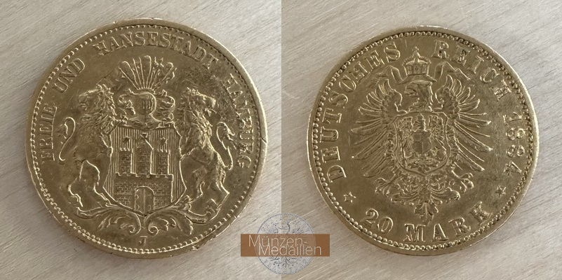 Hamburg, Freie und Hansestadt MM-Frankfurt Feingewicht: 7,17g Gold 20 Mark 1884 sehr schön