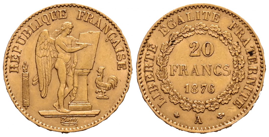 PEUS 1889 Frankreich 5,81 g Feingold. Dritte Republik (1871-1940) 20 Francs GOLD 1876 A Sehr schön