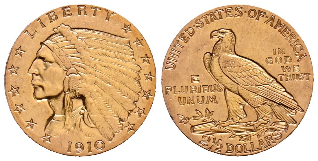 PEUS 1897 USA 3,76 g Feingold. Indian Head 2 1/2 Dollars GOLD 1910 Sehr schön