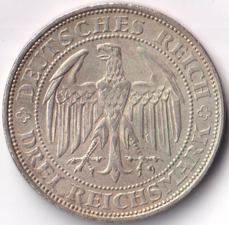  Weimarer Republik, 3 Reichsmark Meissen 1929 (#1-1)   