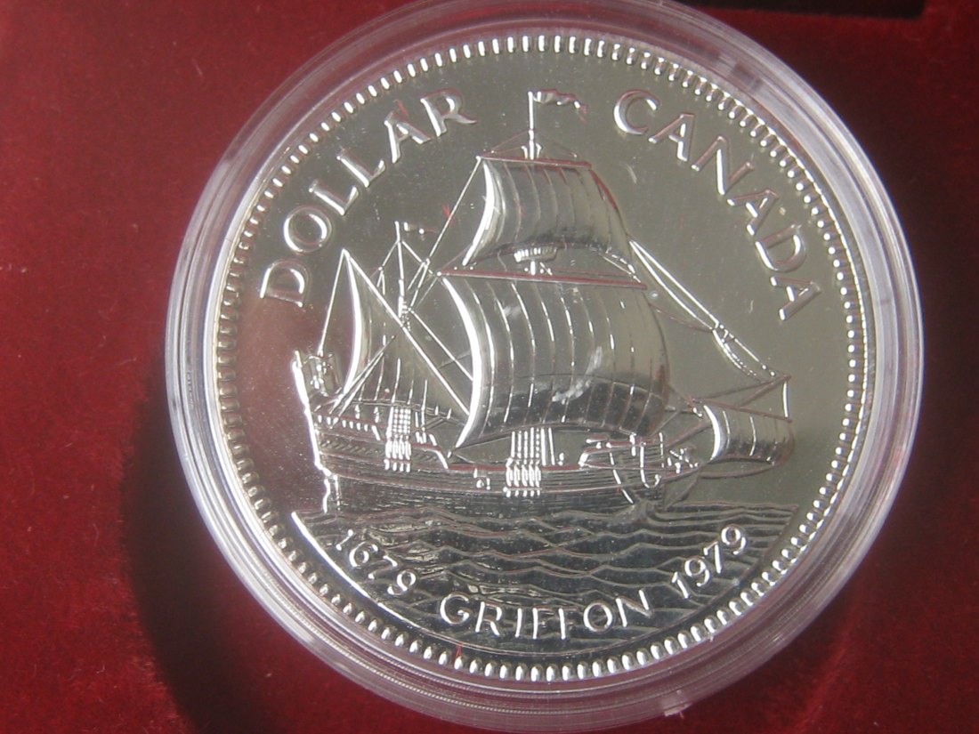  Kanada 1979 1 Dollar; 300. Jahrestag des Griffons;500-er Silber; Original-Etui, gekapselt   