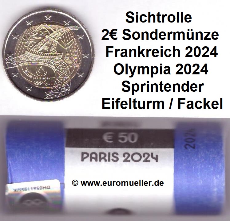 Frankreich Special-Rolle...2 Euro Gedenkmünze 2024...Olympia / Eifelturm   