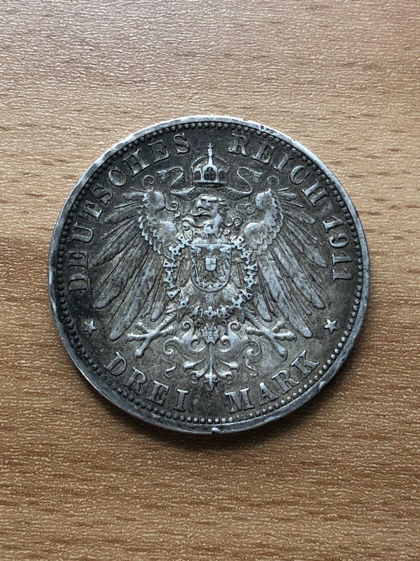  Württemberg 3 Mark 1911 Silberhochzeit J.177b hohes H   