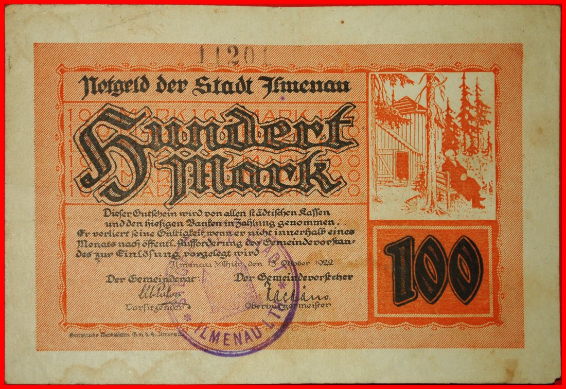  * THÜRINGEN GOETHE: DEUTSCHLAND ILMENAU ★ 100 MARK 1922 KNACKIG INFLATION! ★OHNE VORBEHALT   