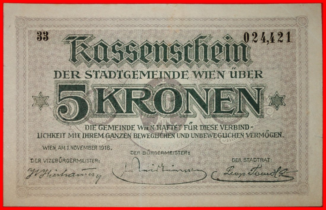  * VIENNA 1919: GERMANY-AUSTRIA ★ 5 CRONWS 1918 CRISP!  TO BE PUBLISHED! ★LOW START★NO RESERVE!   
