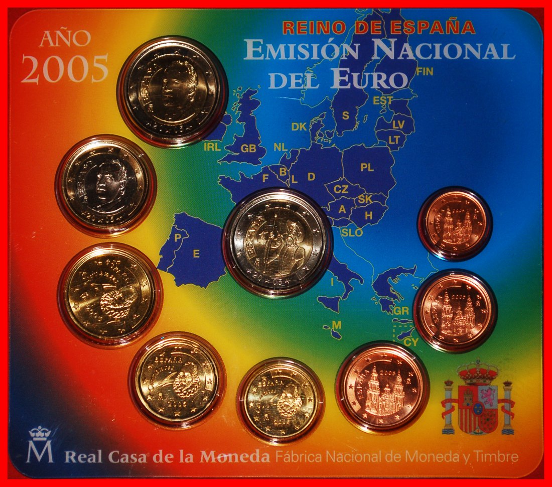  * DON QUIJOTE 1605:SPANIEN★Kursmünzensatz 2005! UNGEWÖHNLICH!JUAN CARLOS I. 1975-2014★OHNE VORBEHALT   
