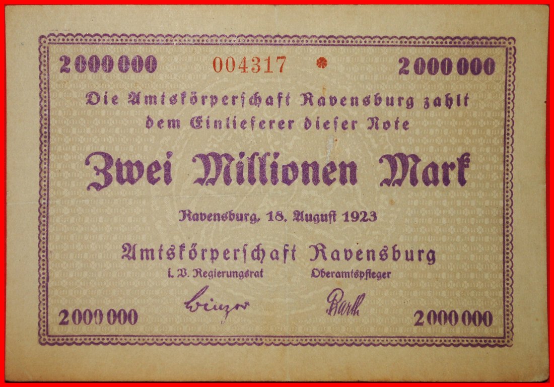  * WUERTTEMBERG: GERMANY RAVENSBURG★2000000 MARKS 1923 WITH ✽! TO BE PUBLISHED ★LOW START★NO RESERVE!   