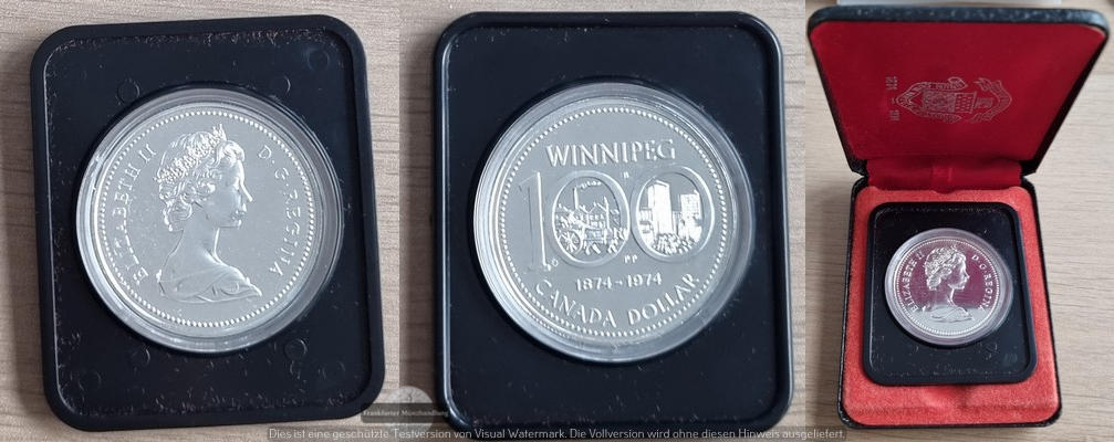  Kanada, Canada 1 Dollar 1974 100 Jahre Stadt Winnipeg ST FM-Frankfurt Feinsilber: 11,66g   