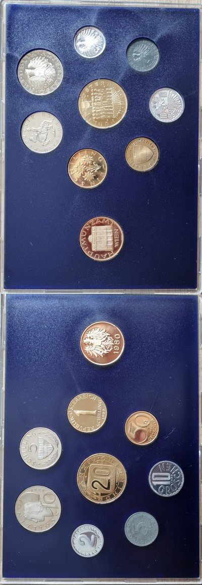  Österreich Münzset 5 Groschen  - 20 Schilling 9 Münzen 1980  FM-Frankfurt Kupfer-Nickel, Bronze   