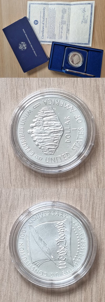  USA,  1 Silver Dollar  1987 S Congress Coins   FM-Frankfurt   Feinsilber: 24,06g   