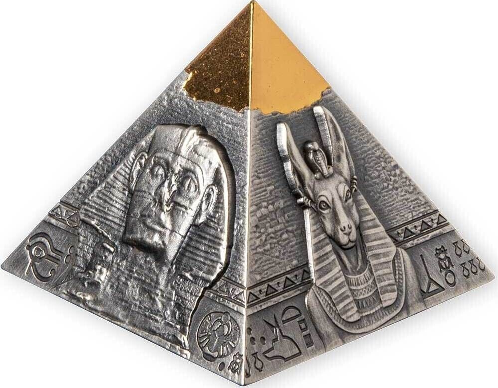  5 oz Silber 2021 teilvergoldet Chephren-Pyramide 3D Anubis- Auflage 750 weltweit   