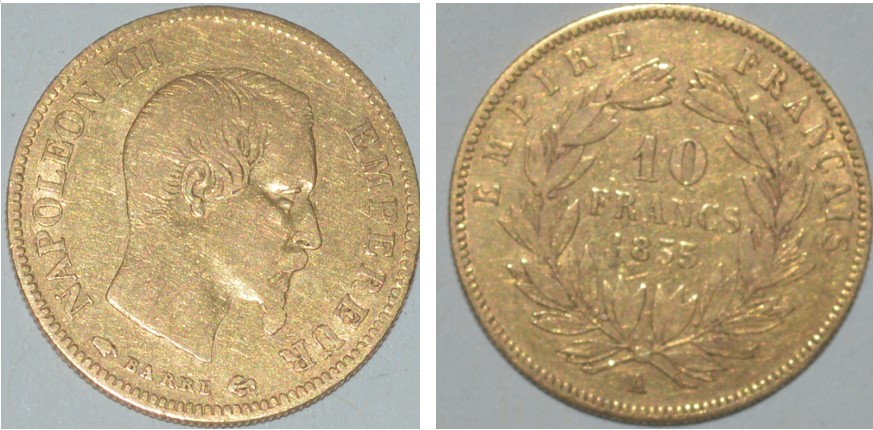  -kirofa - FRANKREICH 10 GOLD FRANCS- NAPOLEON III - 1855 A - 2.9 g Gold 90% - Sehr Schön   