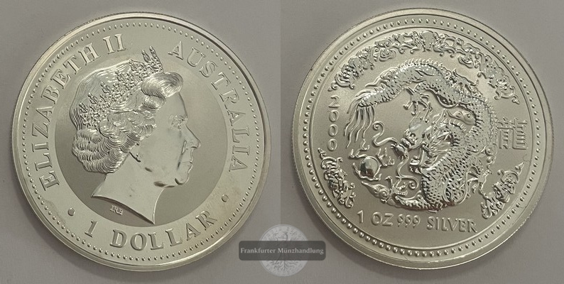  Australien, Dollar 2000 Lunar I Drachen  FM-Frankfurt Feinsilber: 31,1g   