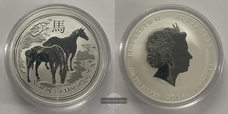  Australien,  1 Dollar  2014 Jahr des Pferdes  FM-Frankfurt  Feinsilber: 31,1g   