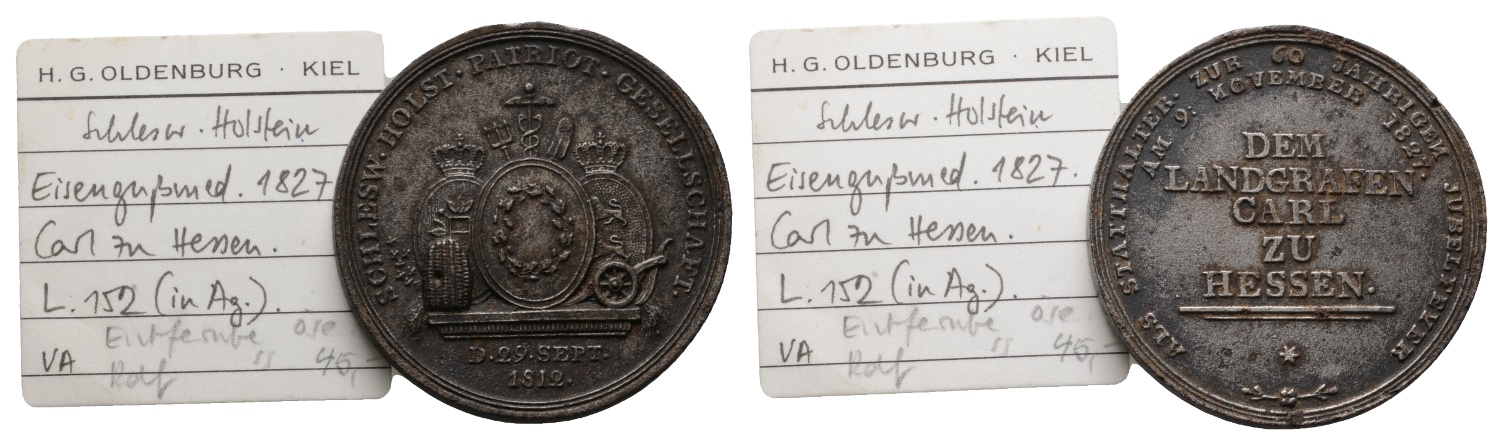  Medaille; Schleswig-Holstein 1827; Carl zu Hessen; Eisenguss; 26,78 g; Ø 42,72   