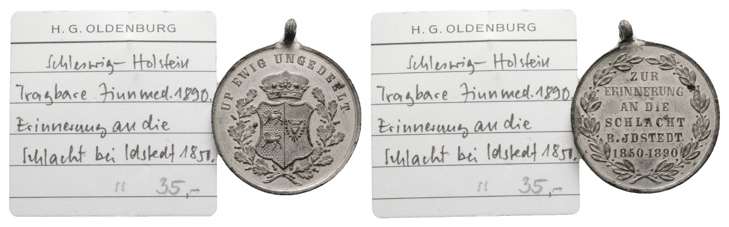  Medaille; Schleswig-Holstein 1890; Schlacht bei Idstedt; Zinn; tragbar; 6,47 g; Ø 28,70   