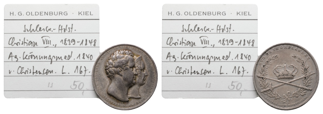  Medaille; Schleswig- Holstein 1840; Christian VIII; silber; 11,05 g; Ø 27,46   