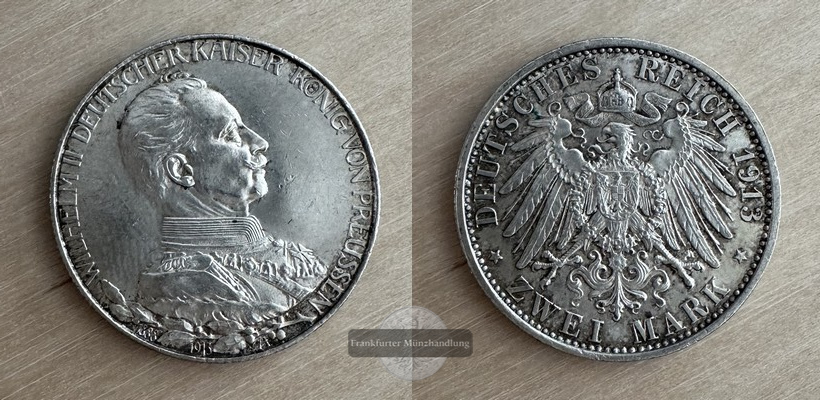  Deutsches Kaiserreich. Preussen, Wilhelm II. 2 Mark 1913 A   FM-Frankfurt Feinsilber:10g   