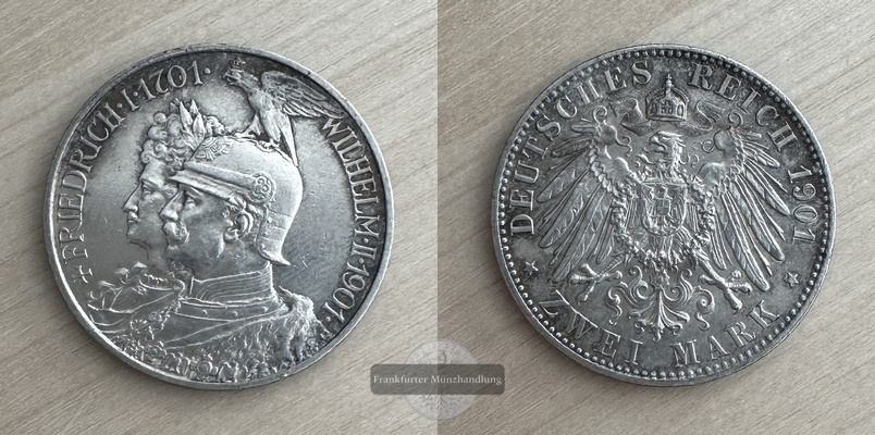  Deutsches Kaiserreich  2 Mark  1901   200 Jahre Preußen FM-Frankfurt Feinsilber: 10g   