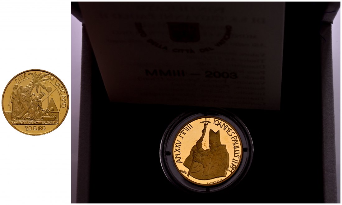 PEUS 1907 Vatikan 5,5 g Feingold. Die Geburt Mose incl. Etui, Zertifikat und Verpackung 20 Euro GOLD 2003 R Proof (in Kapsel)