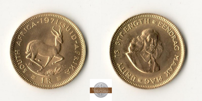 Süd Afrika MM-Frankfurt Feingold: 3,66g 1 Rand 1971 
