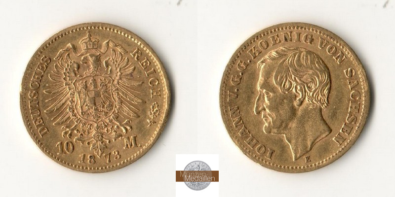 Dt. Kaiserreich, Sachsen 10 Mark MM-Frankfurt Feingold: 3,58g Johann 1873 E 