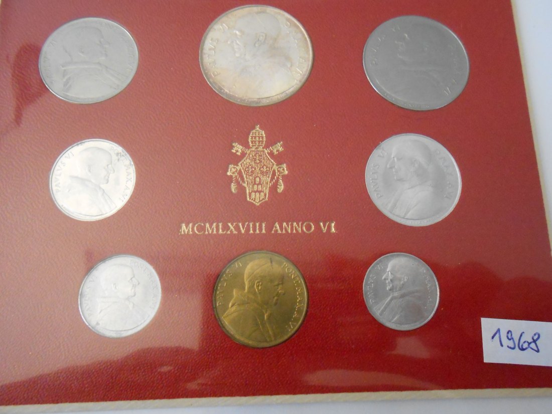  Vatikan Kursmünzensatz 1968 MCMLXVIII ANNO VI im Folder   
