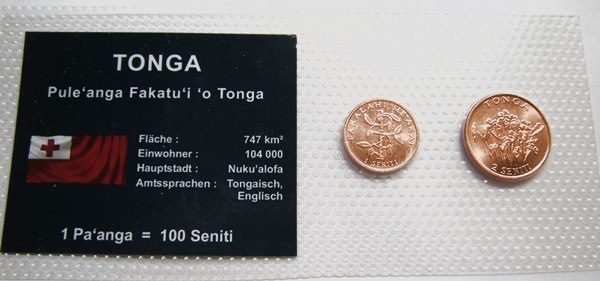  Tonga, 1 centi 2005 und 2 centi 2002 im Blister   