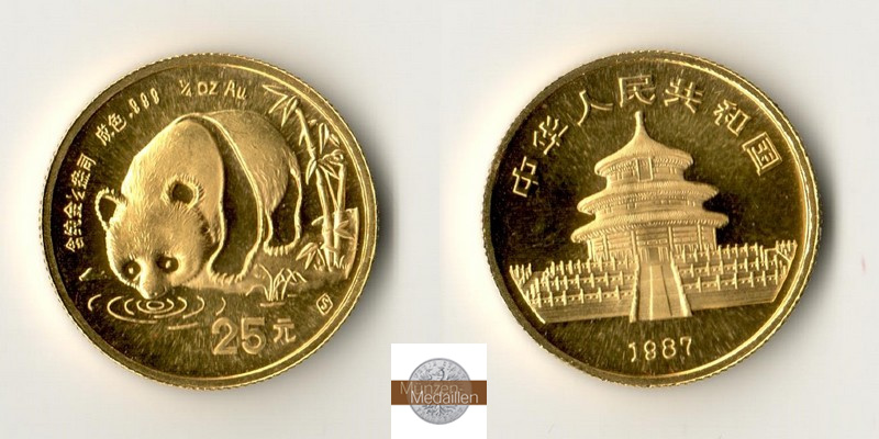 China MM-Frankfurt Feingewicht: 7,78g Gold 25 Yuan 1987 