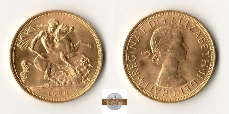Grossbritannien MM-Frankfurt Feingold: 7,32g Sovereign 1958 