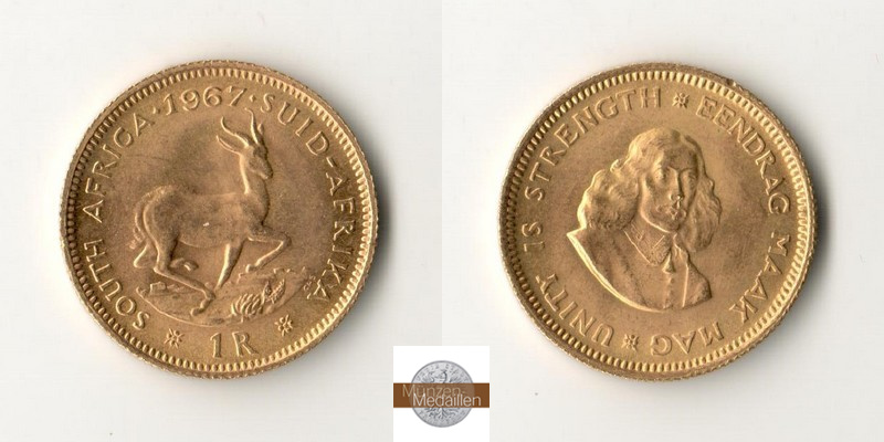 Süd-Afrika MM-Frankfurt  Feingold: 3,66g 1 Rand 1967 