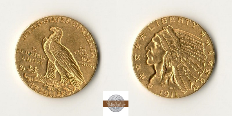 USA  5 Dollar MM-Frankfurt   Feingold: 7,52g Half Eagle 1911 